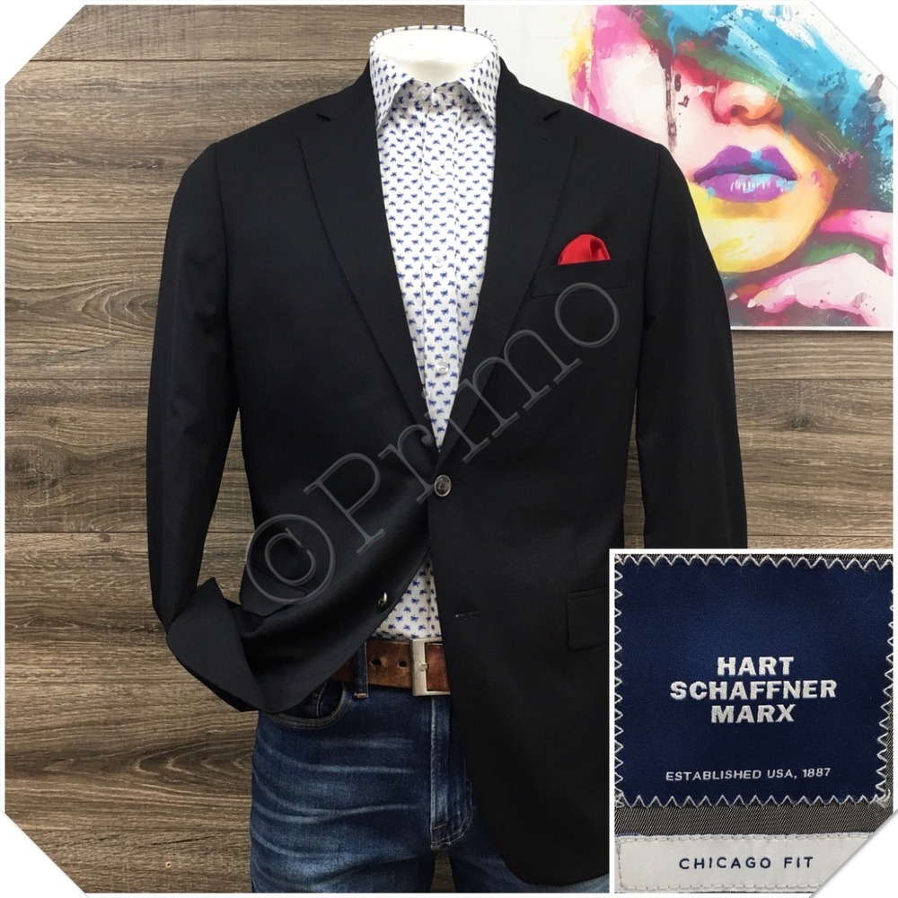HART SCHAFFNER Mens Black Blazer Sport Coat Casual Jacket Size 42L Classic‎ Suit
